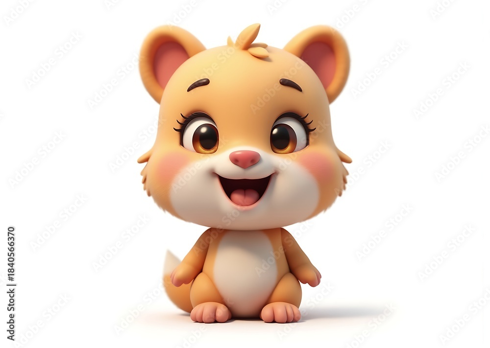 Fototapeta premium Cute animated orange hamster creature with big bright eyes and pink nose 3D render