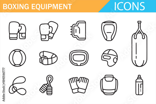 Boxing championship and training equipment vector icon collection