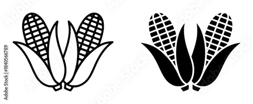 Black and white maize cobs stylized line with crosshatching detail corn husks