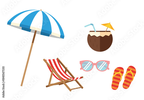 Set of Summer Beach Vacation Holiday Elements Vector Illustration