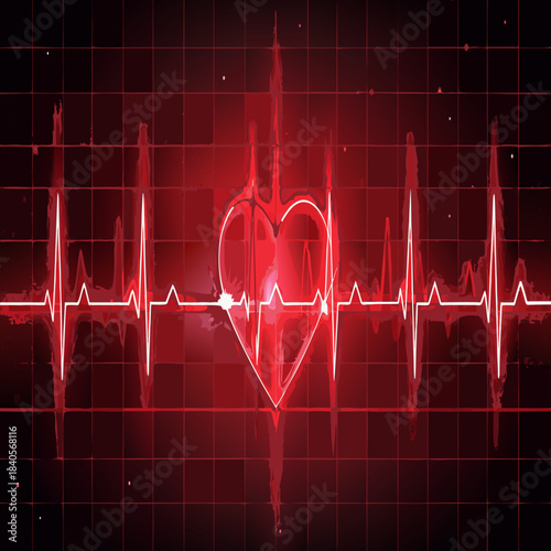 Red heartbeat ecg line on dark background