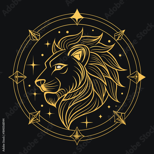 Golden leo zodiac sign emblem on