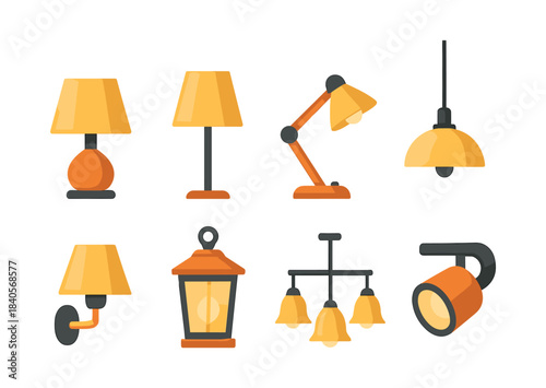 Lamp set vector illustration, modern lighting, flat vector style