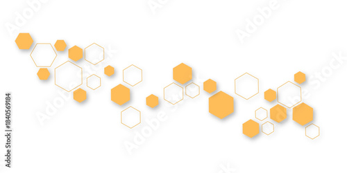 Stylish orange hexagon arrangement with outlined shapes and soft shadows, perfect for modern web design, futuristic concepts, branding materials, corporate backgrounds, and technology presentations.