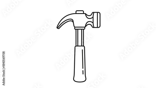 Simple black outline drawing of a claw hammer tool isolated on a solid dark background for design