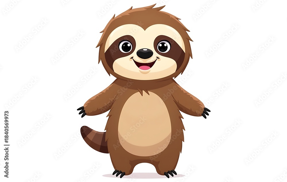 Naklejka premium Cute happy cartoon mammal portrait with brown fur and striped tail