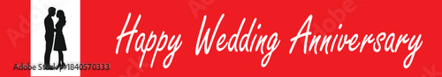 Red Wedding Anniversary Banner with Couple Silhouette Vector