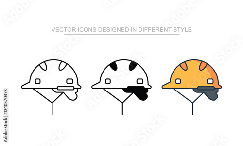 Construction Helmet icon set in different style with white background illustration