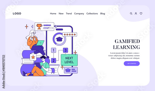 Gamified Learning Concept with Two People and Graphics