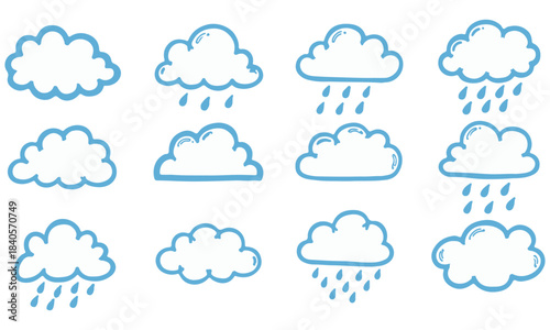 Massive Doodle Icon Bundle: Hand-Drawn Weather, Rainbows, Rain, Clouds, Storms, Abstract Trees, and Christmas Fir Tree Sets for Digital Seasonal Design