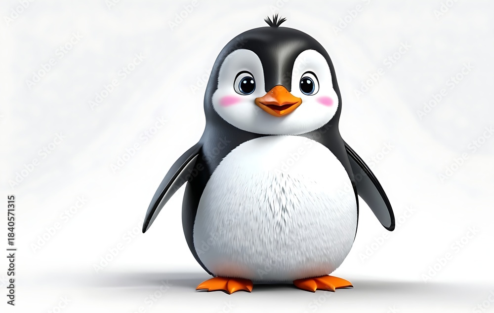 Obraz premium Cute plump penguin character illustration with big innocent eyes and blushing cheeks.