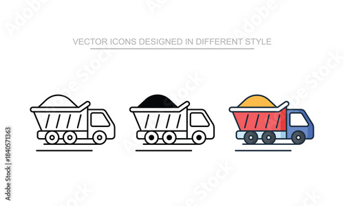 Dump Truck vector icon stock isolated on white sheet