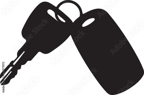 Black silhouette of a car key with a blank tag on a white background automobile key.