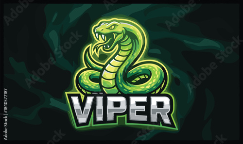 Aggressive neon viper mascot illustration with sharp fangs and powerful coils, perfect for esports teams, gaming logos, competitive branding, and bold digital artwork