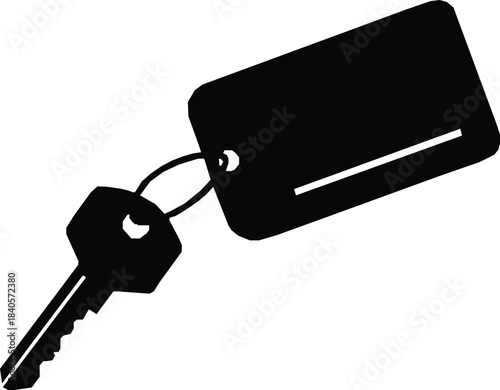 House Key with Keychain Vector – Real Estate and Security Icon. Black Key Silhouette Vector – Access, Lock, and Home Security.