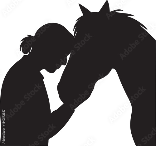 Women and Horse Head Bonding Silhouette Vector Illustration