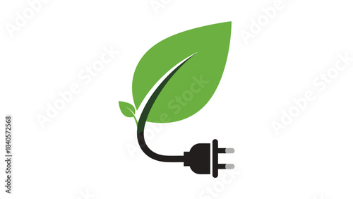 Green Energy: A symbolic depiction of renewable energy, merging a vibrant green leaf with an electrical plug, representing sustainable and eco-friendly power.