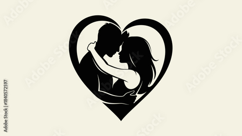 Forever entwined: A silhouette captures a tender moment, a couple locked in an embrace within a heart, symbolizing the depth of connection and the promise of enduring love.