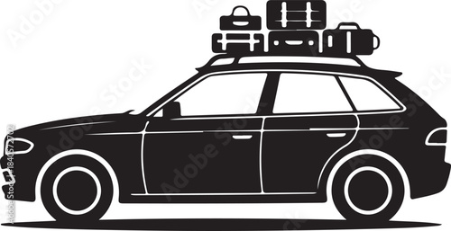 Silhouette of a station wagon with luggage on the roof rack for travel automobile.