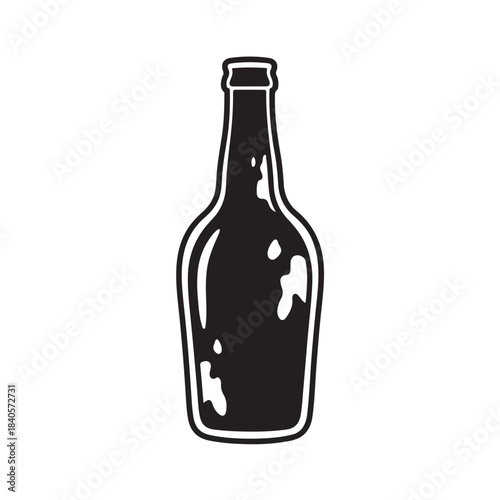 Black bottle icon for beer and beverage branding, simple vector illustration