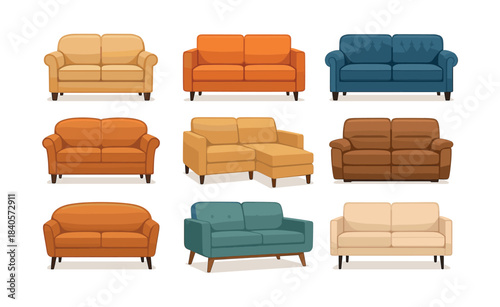 Living room furniture set, sofas, couches, flat vector illustration of sectional couches