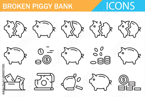 Savings loss and financial risk piggy bank symbols vector illustration