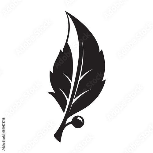 Black feather icon for nature and wildlife design, minimalist vector symbol