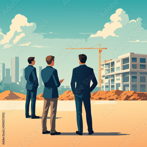 Architects and Engineers Inspecting Construction Site Plans.