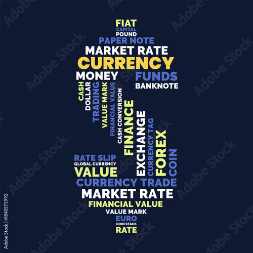 Currency dollar sign word cloud, money finance and currency market symbol tag cloud