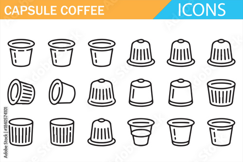 Coffee machine and capsule icon pack for cafe branding and UI design