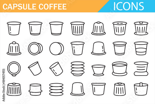 Modern espresso and capsule coffee outline icons for digital design use
