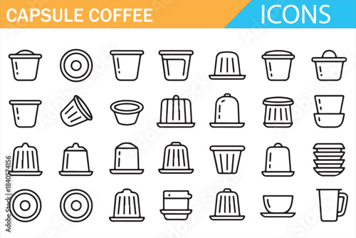 Coffee capsule and espresso icons collection for cafe menu and packaging design
