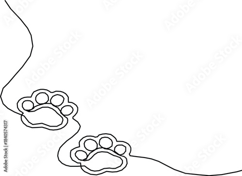 Continuous one line drawing of a animal paw pad, One line drawing of a dog paw print in minimalist vector outline style,