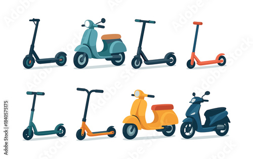 Scooter vector illustration, e-scooters, mopeds, in flat vector design