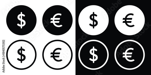 Dollar euro financial icon illustration showing online payment symbols, digital wallet graphics, currency signs and earnings coin visuals suitable, Money and currency symbols. Financial Symbols. EPS10