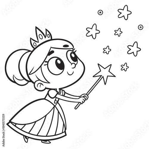 Kawaii Princess Holding a Star Wand coloring page for kids