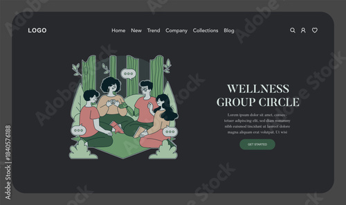 Group Meditation in Wellness Circle Vector Illustration