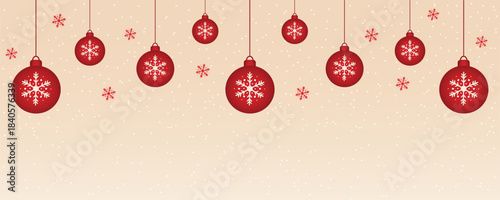 Christmas balls banner winter holiday border merry new year celebration background.