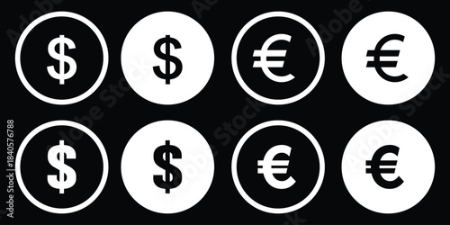 currency icons set. Australian dollar, us dollar, euro, pound, yuan, Yun, pkr, uae dirham, romania dinar, dinar, symbol sign. collection of currency symbol. Currency Signs, Financial App Icons. EPS 10