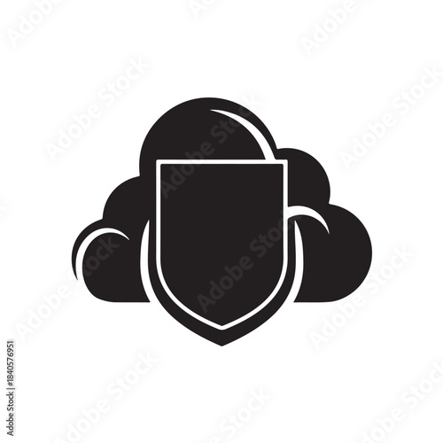 Cloud security shield icon for data protection and privacy, flat vector symbol