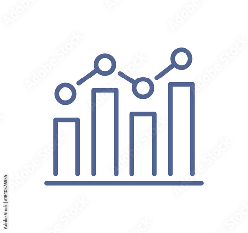 Simple bar and line chart icon, minimal data analytics symbol representing statistics, performance metrics and business trend concept flat vector illustration.
