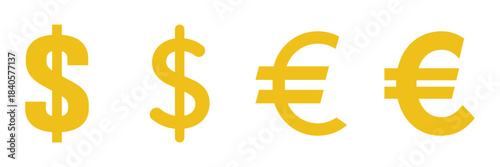 Set of euro and dollar currency icon symbol. Popular international currency sign. Dollar & Euro money coins icon signs. Money icon set. Dollar and Euro symbol. Minimalist Financial Symbols. 
