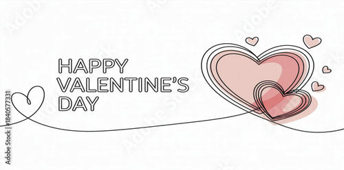 Happy Valentine's Day, continuous line art, heart drawing, minimal design, line art vector, romantic graphic, simple illustration, love banner, outline heart, single line drawing, pink hearts, nude co