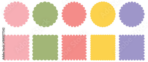 Zig zag edge rectangle shapes, colorful frame collection. Zigzag and Wavy Geometric Shapes, and set of frames. Cute wavy lace and curly wedding frames.  Isolated elements for design of text box.