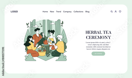 Herbal Tea Ceremony Vector Illustration with Friends