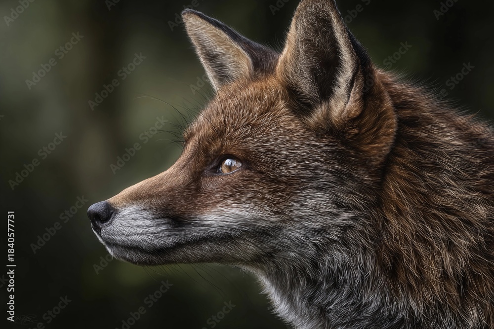 Fototapeta premium Fox gazes at the forest in afternoon light