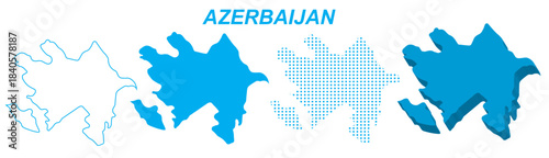 Azerbaijan Map Vector Set, Caucasus Outline Silhouette Dotted 3D Solid Shapes, Azerbaijan Country Infographic Template, Editable EPS Azerbaijan Geography