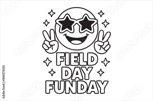 Cool smiley face with sunglasses and peace signs celebrating field day