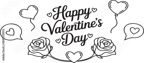 Valentine's Day Hearts, Cupid Arrows & Bow Line Art | Printable Black & White Love Illustration