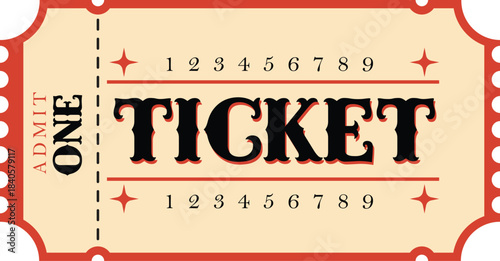 Vintage Admit One Ticket – Retro Cinema & Carnival Entry Coupon Stub Design Vector